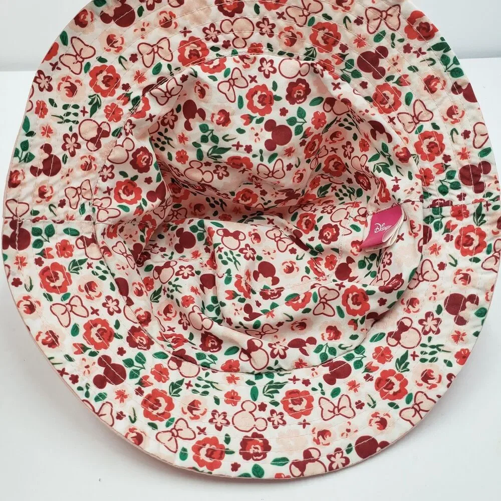 Disney Minnie Mouse Pink Reversible Floral Bucket Sun Hat OSFM Youth
